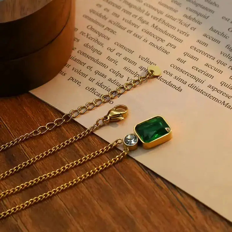 Emerald Duo Pendant Necklace 2Moon Jewellery