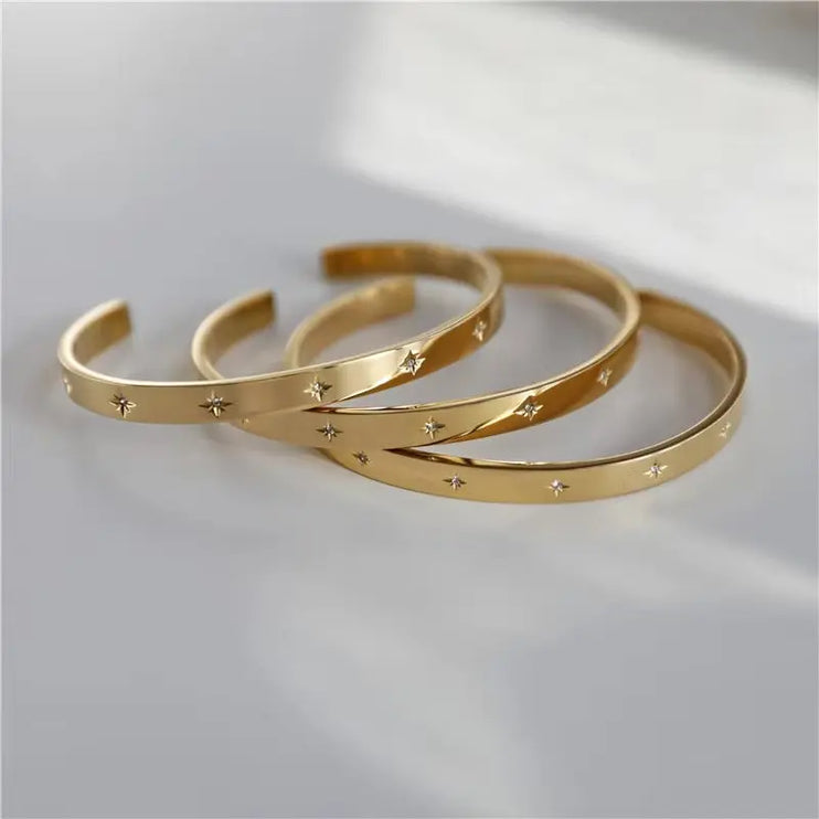 The Planet Neptune Bracelet | Gold Star-Set Cuff Bracelet – 2Moon Jewellery