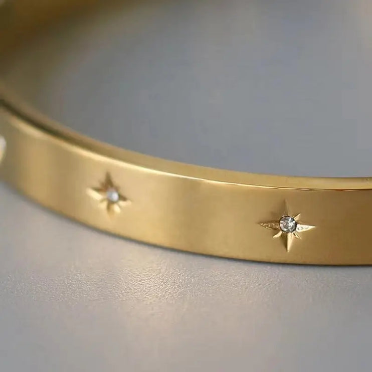 The Planet Neptune Bracelet | Gold Star-Set Cuff Bracelet – 2Moon Jewellery