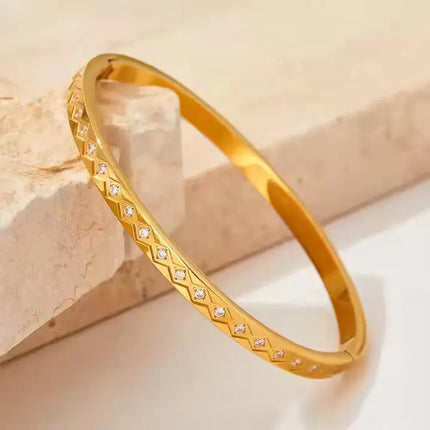 The Galaxy Bracelet | Two-Tone Diamond-Pattern Bangle Bracelet – 2Moon Jewellery