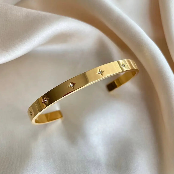 The Planet Neptune Bracelet | Gold Star-Set Cuff Bracelet – 2Moon Jewellery