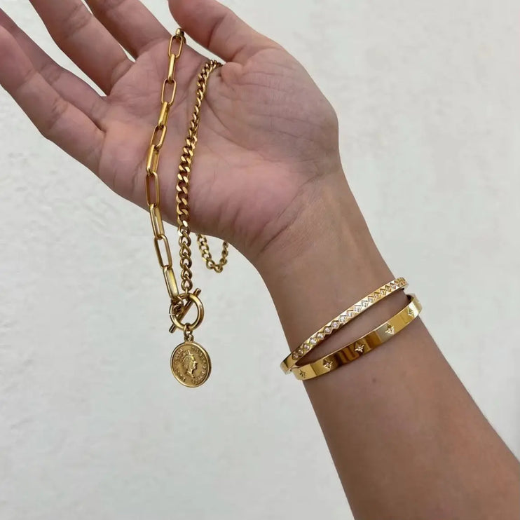 The Planet Neptune Bracelet | Gold Star-Set Cuff Bracelet – 2Moon Jewellery