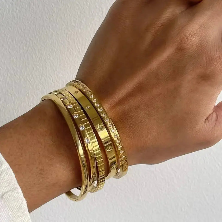 The Planet Neptune Bracelet | Gold Star-Set Cuff Bracelet – 2Moon Jewellery