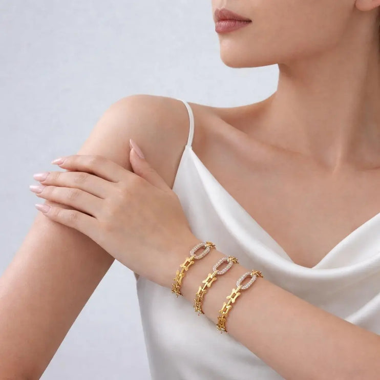 Celestial Link Pavé Bracelet | Gold Oval Pavé Chain Bracelet – 2Moon Jewellery