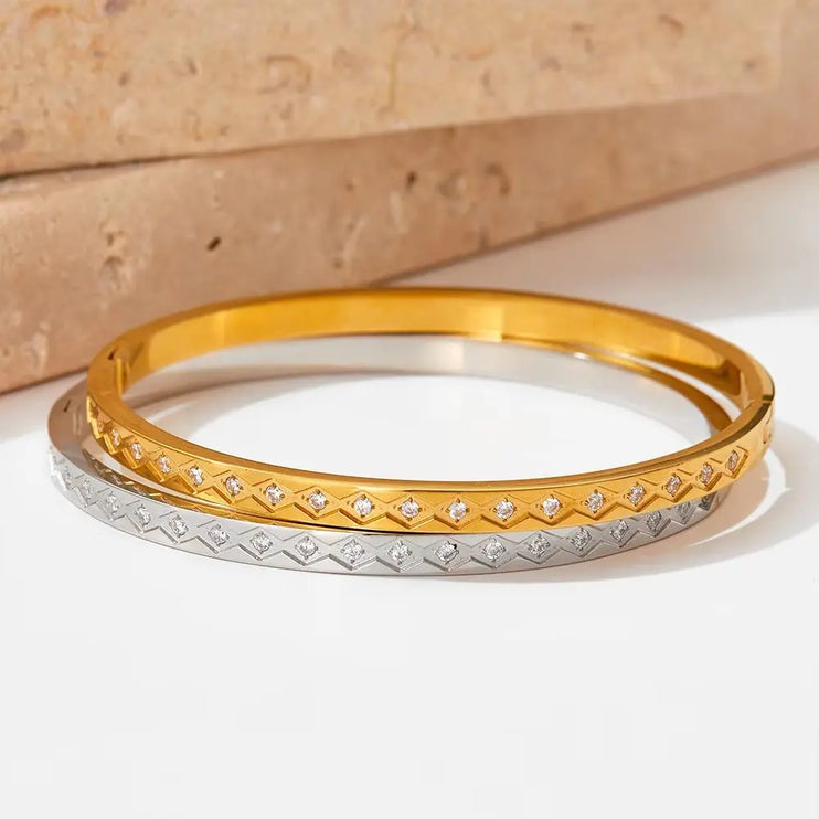 The Galaxy Bracelet | Two-Tone Diamond-Pattern Bangle Bracelet – 2Moon Jewellery