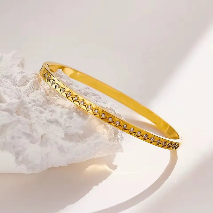 The Galaxy Bracelet | Two-Tone Diamond-Pattern Bangle Bracelet – 2Moon Jewellery