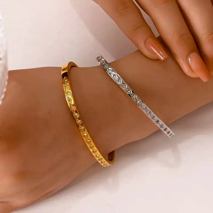 The Galaxy Bracelet | Two-Tone Diamond-Pattern Bangle Bracelet – 2Moon Jewellery