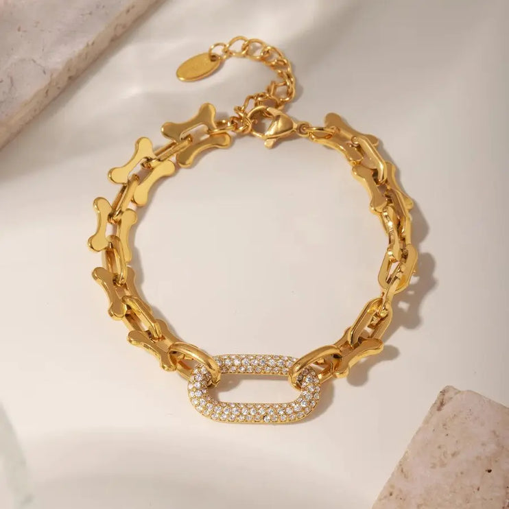 Celestial Link Pavé Bracelet | Gold Oval Pavé Chain Bracelet – 2Moon Jewellery