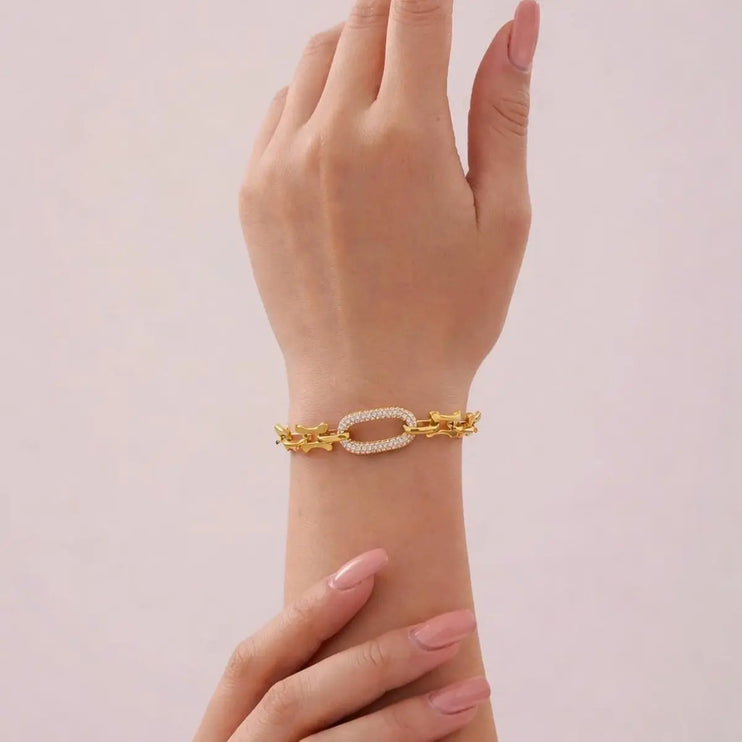 Celestial Link Pavé Bracelet | Gold Oval Pavé Chain Bracelet – 2Moon Jewellery