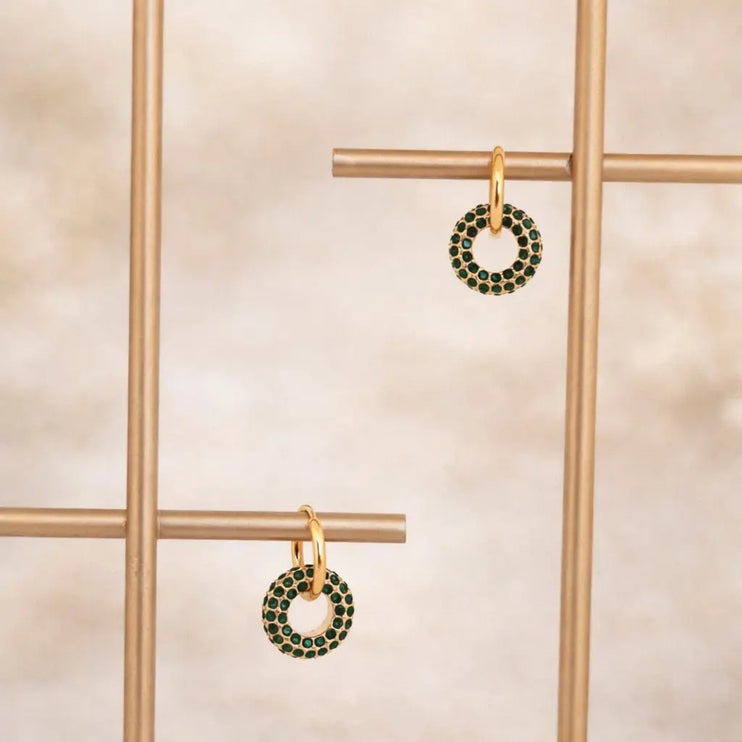 Emerald Orbit Huggie Earrings 2Moon Jewellery
