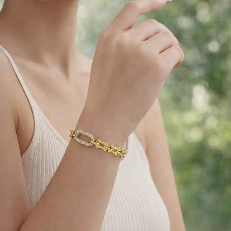 Celestial Link Pavé Bracelet | Gold Oval Pavé Chain Bracelet – 2Moon Jewellery