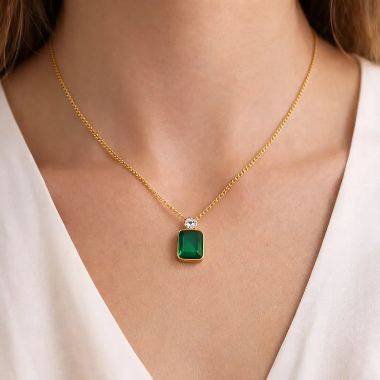 Emerald Duo Pendant Necklace - 2Moon Jewellery