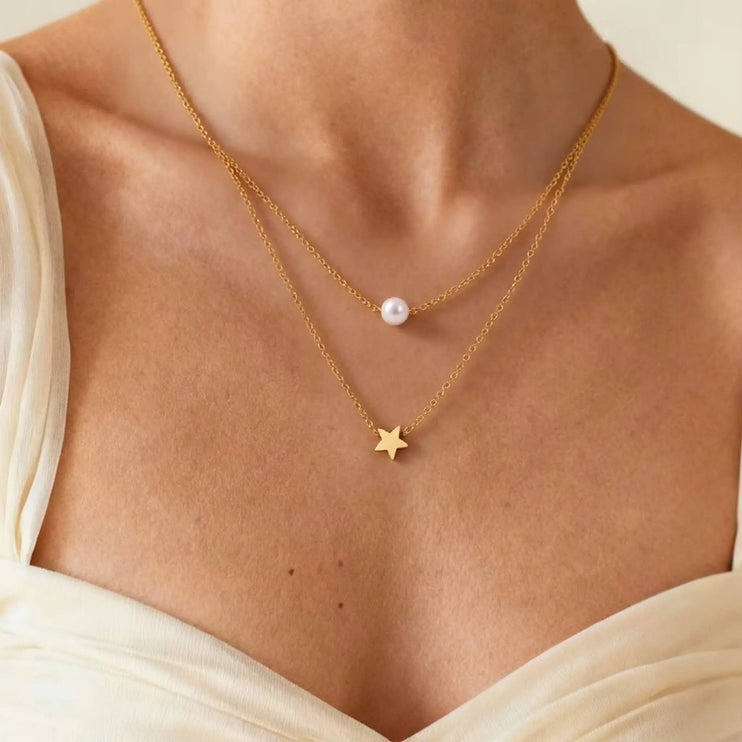 Star & Soft Pearl Necklace 2Moon Jewellery