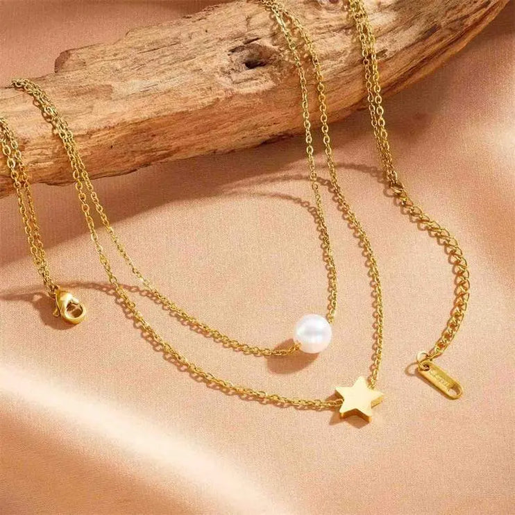 Star & Soft Pearl Necklace 2Moon Jewellery