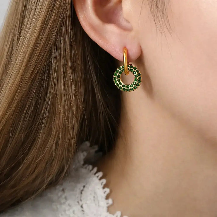 Emerald Orbit Huggie Earrings 2Moon Jewellery